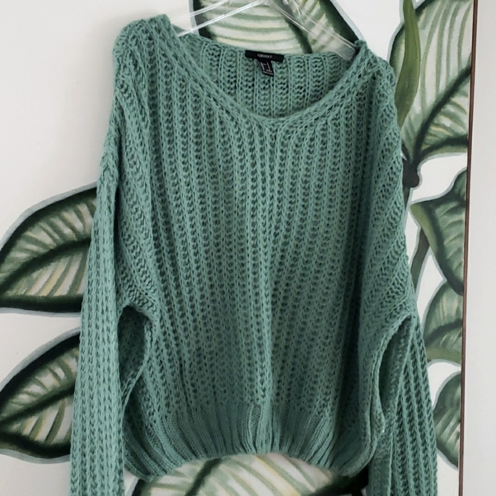 Forever 21 Womens Mint Green Long Sleeve Loose Cable Knit Soft Sweater Sz M - Picture 2 of 16